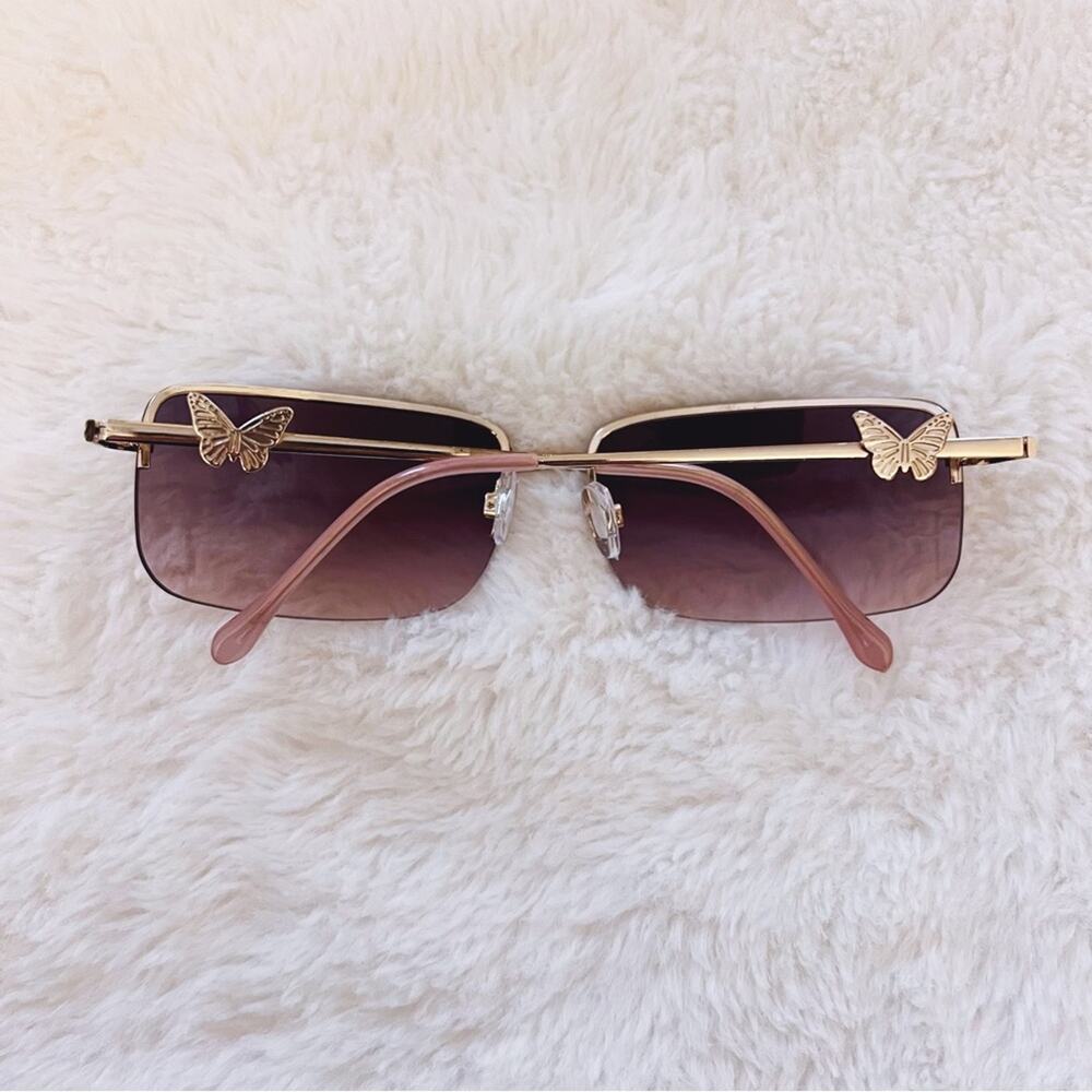 Delia Dark Purple Rimless Butterfly Accent Sunglasses - Picture 8 of 9